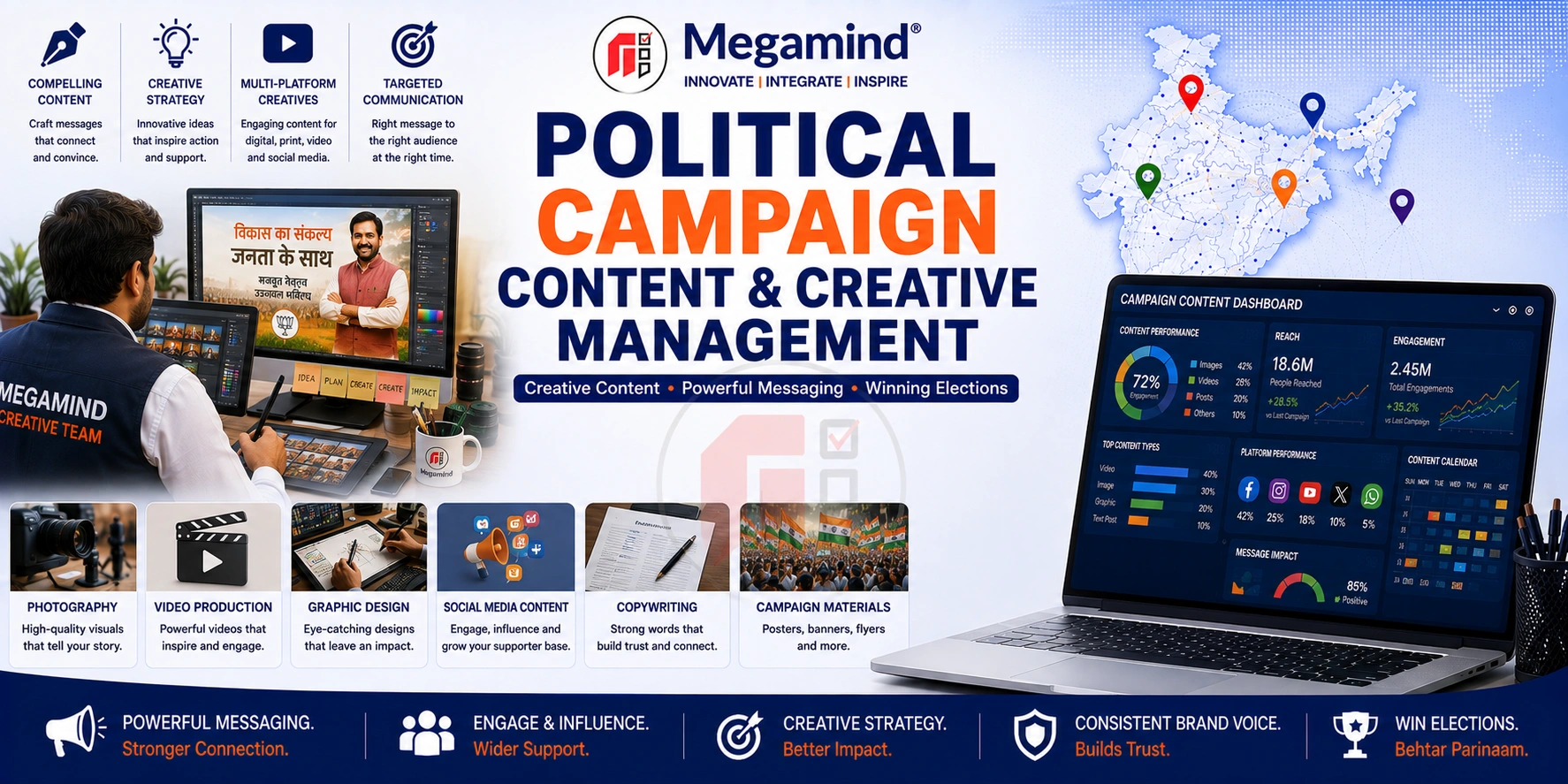 Political Campaign Content and Creative Management Services in India by Megamind